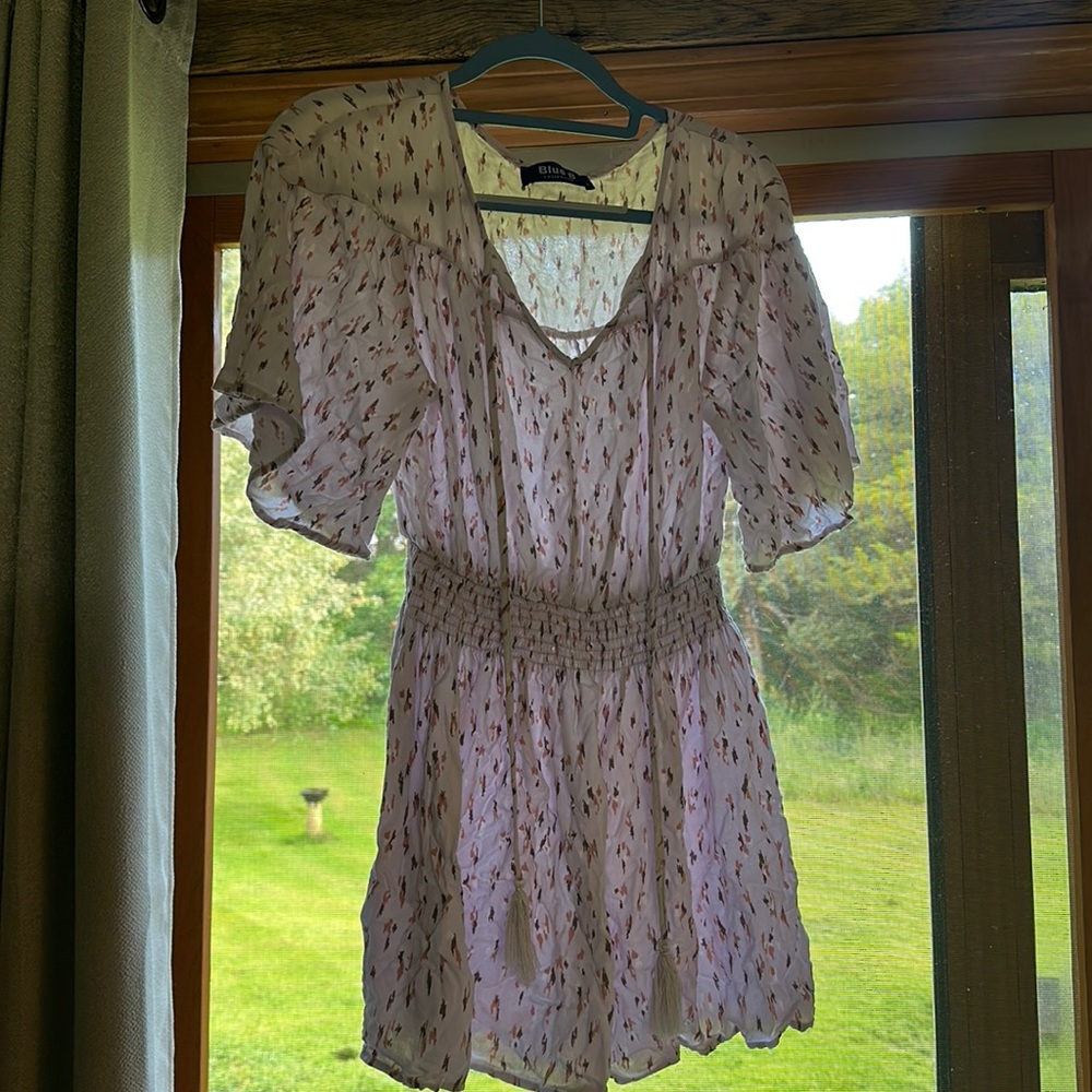 White dress with pink and brown spots v neck from a local boutique… size small